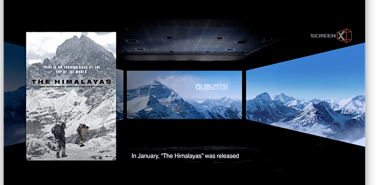 この夏日本でも公開された韓国映画「ヒマラヤ」は韓国内ではこのようなスクリーンX上映で話題を呼んだ　(c) ScreenX