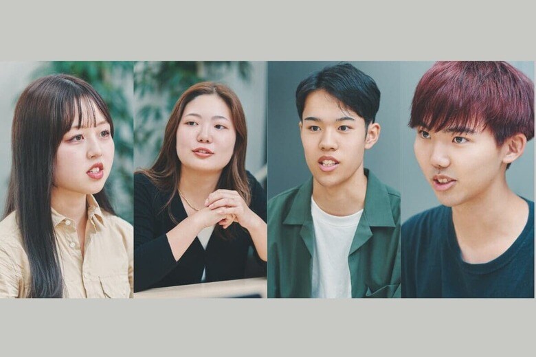 写真左から、慶應義塾大学の総合政策学部3年の児玉英里さん、通信教育課程 経済学部3年の鈴木日和子さん、環境情報学部4年の藤田光燿さん、同学部4年の宮沢桜太朗さん