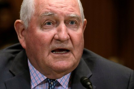 　４月１１日、パーデュー米農務長官は、米中貿易摩擦を緩和する方法として交渉が望ましいとの考えを示した。写真は上院歳出委員会で証言をする同農務長官（２０１８年　ロイター／YURI GRIPAS）