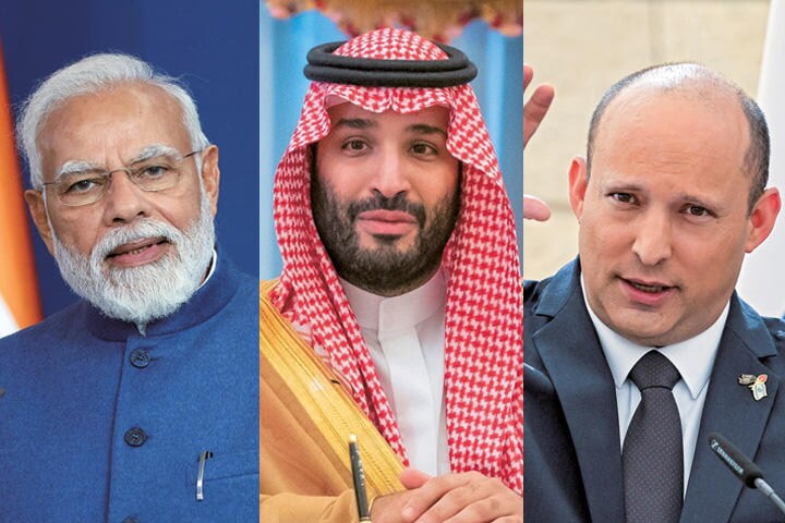 （左から）インドのモディ首相、サウジアラビアのムハンマド皇太子、イスラエルのベネット首相　FROM LEFT: LISI NIESNER-REUTERS, BAHRAIN NEWS AGENCY-REUTERS, MENAHEM KAHANA-POOL-REUTERS
