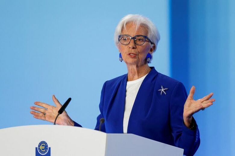 理事会後、記者会見するラガルド欧州中央銀行（ECB）総裁（2026年6月11日、ドイツ・フランクフルト）。REUTERS/Heiko Becker