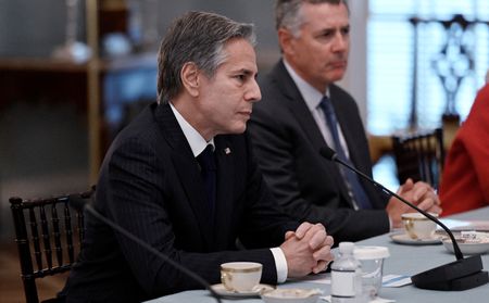 ブリンケン米国務長官は２日、パレスチナ自治区ガザで食料支援団体のメンバーがイスラエルの攻撃により死亡したことについて、米政府はイスラエルに迅速かつ徹底的な調査を行うよう求めていると述べた。２０２２年７月撮影（２０２４年　ロイター/Olivier Douliery）