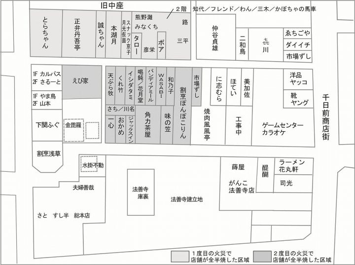 火災時の法善寺境内地見取図