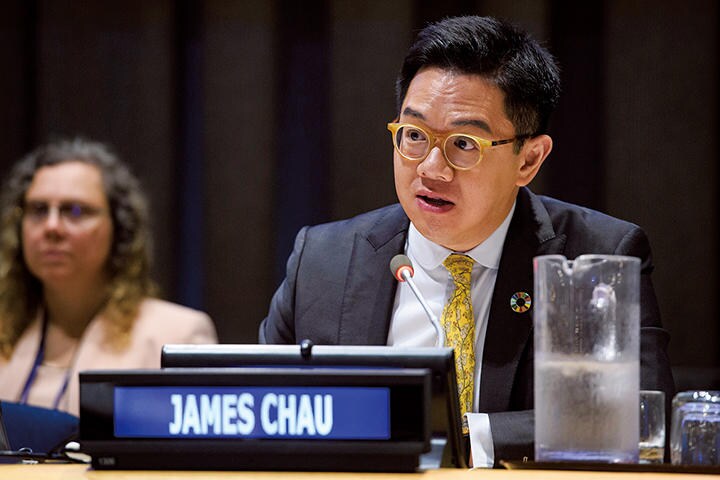 2018年の国連総会の準備会議で演説するチャウ　LOEY FELIPE-UN PHOTO