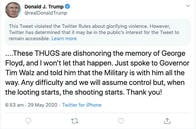 ツイッター､トランプの投稿に再び注意喚起　ミネソタ州デモに関するツイートに
