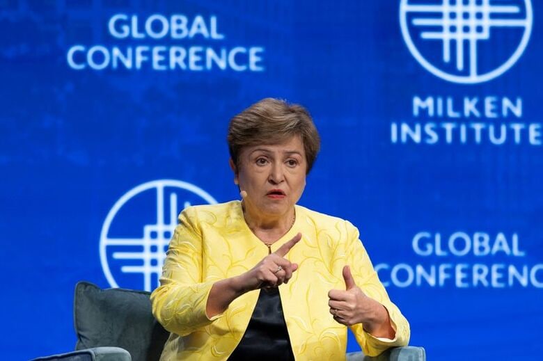 国際通貨基金（ＩＭＦ）のゲオルギエバ専務理事。5月4日、カリフォルニア州ビバリーヒルズで撮影。REUTERS/Mike Blake