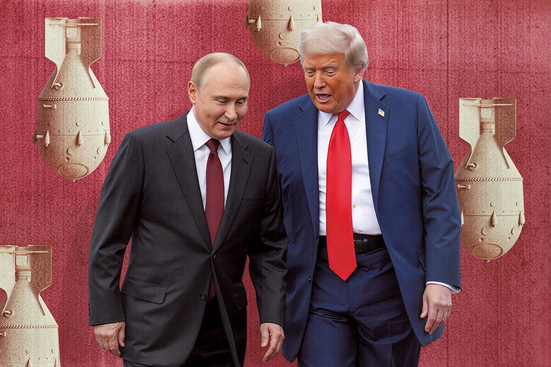 アメリカとロシアが保有する核弾頭で全世界の8割以上を占めるとされる　PHOTO ILLUSTRATION BY SLATE. PHOTOS BY PAUL CAMPBELLｰGETTY IMAGES PLUS, ADOBE STOCK, AND ANDREW HARNIKｰGETTY IMAGESｰSLATE