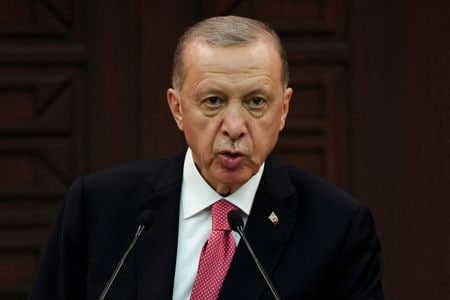 トルコのエルドアン大統領は、同国がテロリストとみなす組織の支持者による抗議活動がスウェーデンで続いていることが、スウェーデンのＮＡＴＯ加盟に向けた取り組みを台無しにしているという認識を示した。６月３日、アンカラで撮影（２０２３年　ロイター/Umit Bektas/File Photo/File Photo）