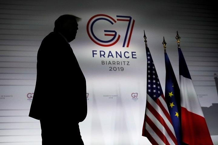 仏・ビアリッツで開催されたG7サミットにおけるトランプ大統領（8月26日）　Carlos Barria-REUTERS