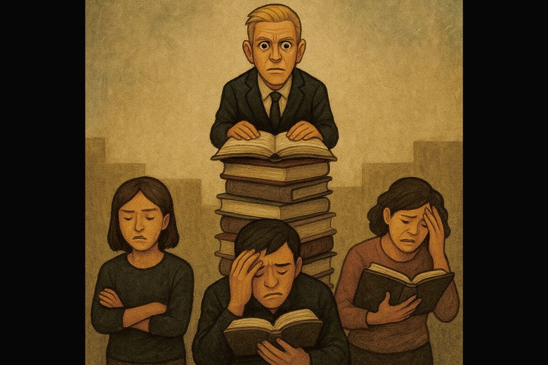 <strong>今回のAIイラスト：</strong>資料の山を持ち前のドリブル力で高速突破！　AI GENERATED ART BY NEWSWEEK JAPAN VIA DALL-E3