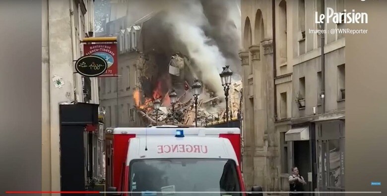 パリ中心部の「学生の街」として知られるカルチェラタン地区で21日、爆発があり、少なくとも29人が負傷、2人が行方不明となっている。Le Parisien / YouTube