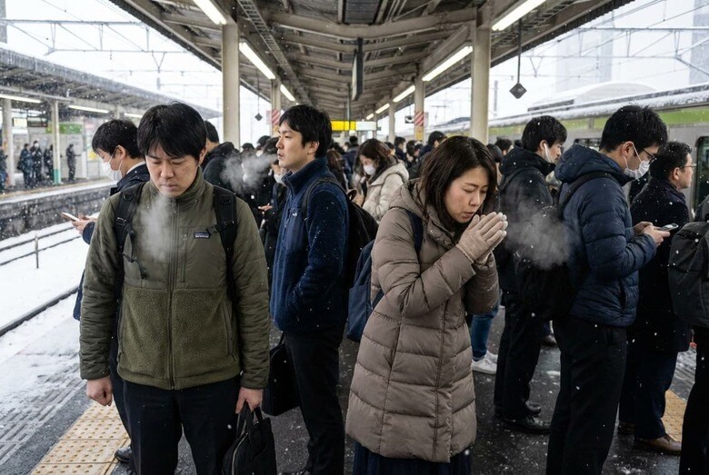 冬の出勤風景のイメージ（NEWSWEEK JAPAN VIA Google Nano Banana Pro）