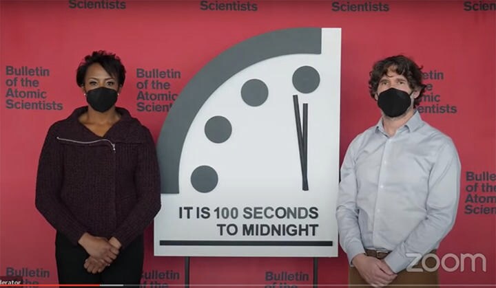 米時間1月20日に発表された2022年の「残り時間」　Bulletin of the Atomic Scientists-YouTube