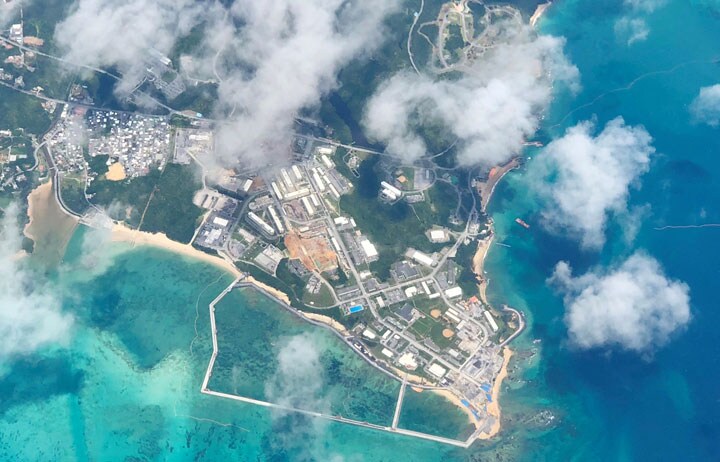 上空から見た沖縄県名護市辺野古の埋め立て予定海域（18年8月14日撮影）　Satoko Kogure-Newsweek Japan