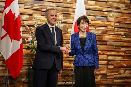 カナダのカーニー首相と日本の高市首相。３月６日、東京の首相官邸で撮影（２０２６年　代表撮影）