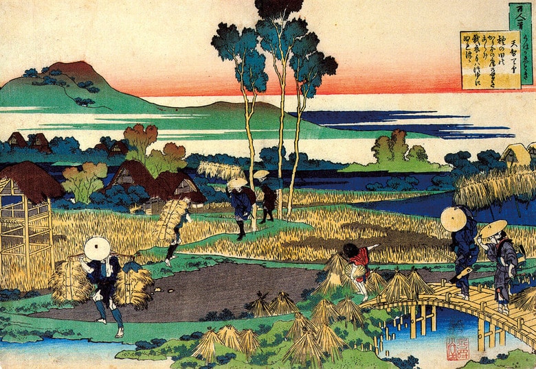 江戸時代の浮世絵師・葛飾北斎が描いた刈り入れ時の農村　FINE ART IMAGESｰHERITAGE IMAGES/GETTY IMAGES