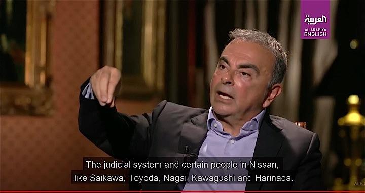 日産自動車の前会長、カルロス・ゴーン被告は、11日に放送されたインタビューで、自身を支えた全ての人を支援していると語った。写真はアルアラビーヤのユーチューブより