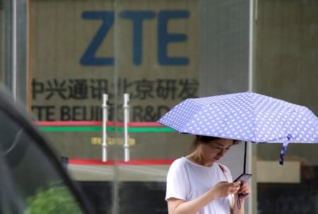 　６月２０日、トランプ米大統領は、中国通信機器大手の中興通訊（ＺＴＥ）への制裁を巡る見解の相違について、共和党の上院・下院議員グループと協議した。写真は北京のＺＴＥの事務所ビル。１３日に撮影（2018年　ロイター／Jason Lee）