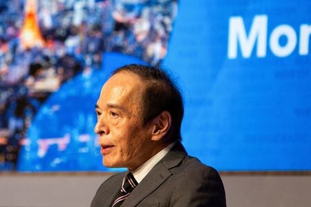 　日銀の植田和男総裁は９日、スイスのバーゼルで国際決済銀行（ＢＩＳ）などが主催した気候変動関連の会合に出席し、気候変動が将来の物価動向に長期的なショックを与えるとしても、日銀は２％のインフレ目標を維持したいと述べた。写真は１０月、ワシントンで撮影（２０２４年　ロイター/Kaylee Greenlee Beal）