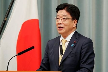 　２月２４日、加藤勝信官房長官は２４日午後の会見で、総務省の接待問題に関連し、当時、同省総務審議官だった山田真貴子・内閣広報官から給与の１０分の６を自主返納する申し出があったと公表した。首相官邸で２０２０年９月撮影（２０２１年　ロイター／Kim Kyung-Hoon）