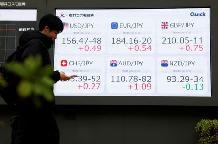 都内の株価ボード。3月2日撮影。REUTERS/Manami Yamada