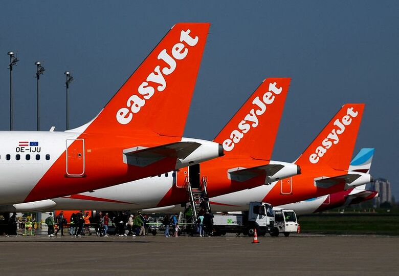写真はイージージェットの航空機。4月21日、ドイツのベルリン・ブランデンブルク国際空港で撮影。 REUTERS/Lisi Niesner