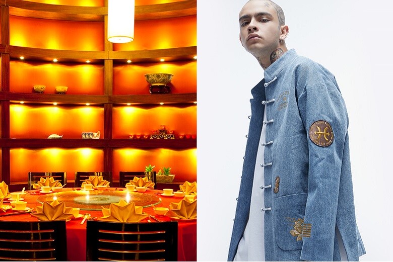 左は中華レストランの回転テーブル（Tarzan9280-iStock）、右は花笙記の現代風にアレンジされた漢服（<a href=\"https://huashengji.tmall.com/\"target=_blank\"><u>https://huashengji.tmall.com</u>/</a>より）