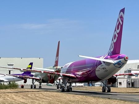 欧州の航空機大手エアバスは８日、今年７月の機体引き渡しが４６機で、前月の６０機や前年同月の４７機からも減ったと発表した。資料写真、４日、フランスの工場で撮影（２０２２年　ロイター／Tim Hepher）