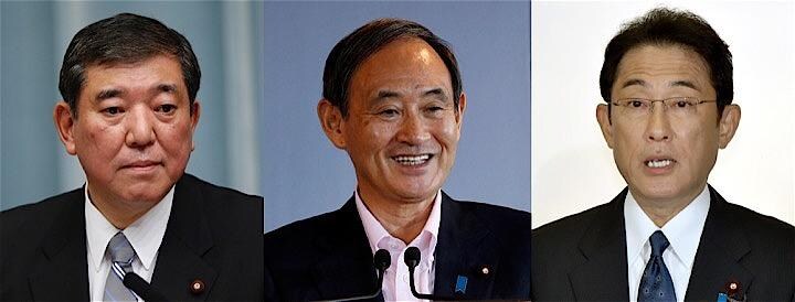 かねてから名前が挙がる石破茂元幹事長（左）と岸田文雄政調会長（右）に加え、安倍政権の要である菅義偉官房長官（中央）が有力候補として急速に存在感を増している。REUTERS/Yuya Shino/Kim Kyung-Hoon/Katsumi Kasahara