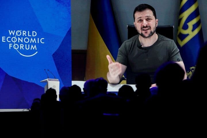 5月のダボス会議でオンライン演説を行ったウクライナのゼレンスキー大統領　Arnd Wiegmann