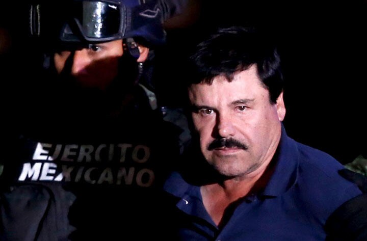 2016年1月、2度目の脱獄後にメキシコ当局に身柄を確保されたエル・チャポ　Edgard Garrido--REUTERS