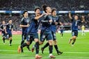 サッカー王国ブラジルに逆転勝利。上田綺世（18番）がヘディングで勝ち越しゴールを決めた（昨年10月）　スポーツ報知/AFLO