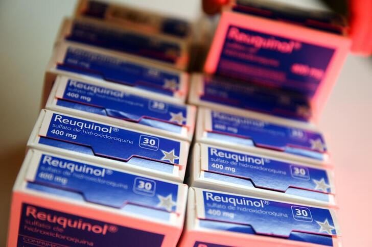 新型コロナウイルス感染症治療への抗マラリア薬「ヒドロキシクロロキン」利用に関する初の主要臨床試験で、ウイルスにさらされた後に投与しても効果がないという結果が3日示された。写真はブラジルのポルトアレグレの病院で5月に撮影した同薬(2019年　ロイター/DIEGO VARA)