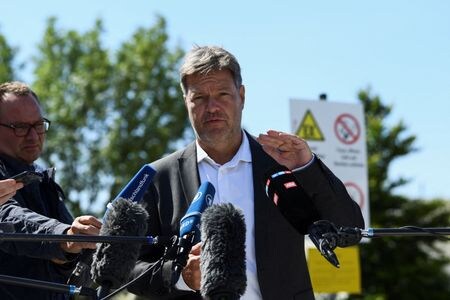 ドイツのハベック経済相は１２日、現在計画中のエネルギー節約に向けた法律で暖房時の室内温度を最高１９度に制限する方針を示した。７月撮影。（２０２２年　ロイター/Annegret Hilse）