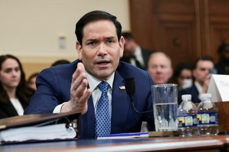 6月3日、下院外交委員会の公聴会で発言するルビオ米国務長官。米首都ワシントンの議会議事堂で撮影。 REUTERS/Evelyn Hockstein/File Photo