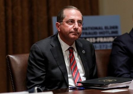 　８月５日、米厚生省は４日、アザー厚生長官（写真）が数日内に代表団を率いて台湾を訪問すると発表した。写真はホワイトハウスで６月撮影（２０２０年　ロイター／Leah Millis）