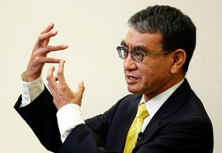 　９月９日、自民党総裁選に立候補する河野太郎デジタル担当相（写真）はロイターとのインタビューで、米国の核戦力で日本を防衛する拡大抑止について「（日米間で）協議していますというだけでなく、目に見える形での信頼性向上をやっていかないとならない」と述べ、来年１月に発足する米国の新政権と早期に議論を始める必要性があるとした。写真は６日、都内で撮影（２０２４年　ロイター/Issei Kato）