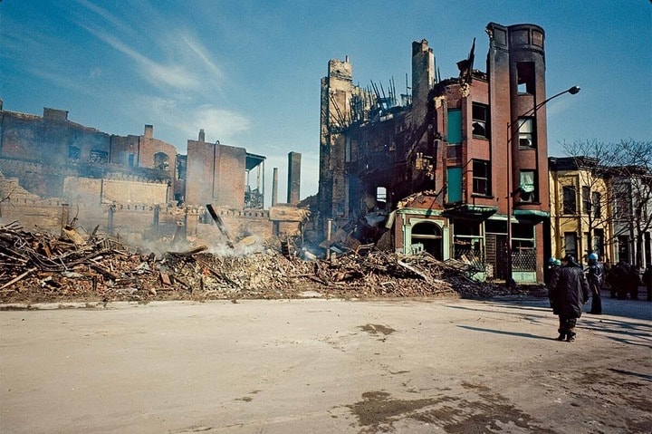 キング牧師暗殺後の暴動で廃墟と化した街