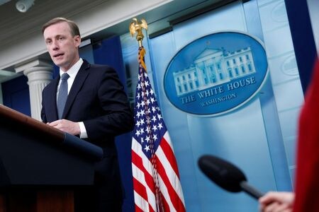 米国のサリバン大統領補佐官（国家安全保障担当）は１８日、バイデン政権はロシアと北朝鮮が新たなミサイル技術の開発で協力する可能性を懸念していると述べた。7月7日撮影（２０２３年　ロイター/Jonathan Ernst/File Photo）