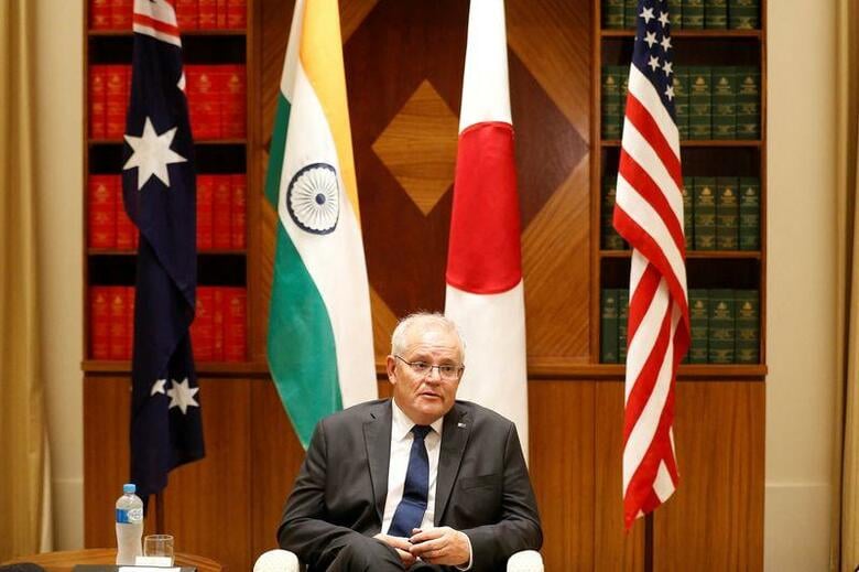 オーストラリアのモリソン首相は20日、中国軍の艦船が豪軍の哨戒機にレーザー照射したことを「脅迫行為」だと非難し、中国政府に説明を求めた。 写真は2月11日、メルボルンで撮影（2022年　代表撮影）