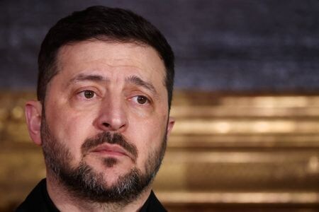 写真はウクライナのゼレンスキー大統領。独ミュンヘンで14日撮影。REUTERS/Liesa Johannssen