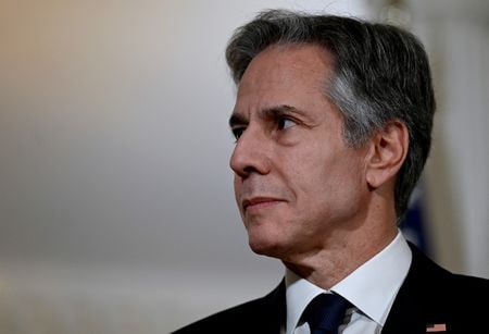ブリンケン米国務長官は３日、年内の中国訪問に期待を表明した。訪中は当初２月に予定されていたものの、米本土上空で中国のものとみられる偵察気球が発見されたことを受け延期された。２０２２年１２月撮影（２０２３年　ロイター/Olivier Douliery）