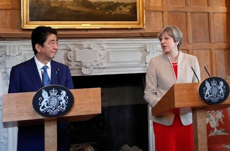 　８月２９日、英国のメイ首相の報道官は２９日、首相が北朝鮮の違法なミサイル発射実験を強く非難していると述べた。メイ首相は３０日に来日し、北朝鮮のミサイル発射実験について、安倍首相と協議する予定。英国で４月撮影（２０１７年　ロイター／Kirsty Wigglesworth/Pool）