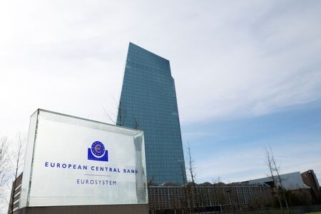 写真は欧州中央銀行（ＥＣＢ）。2023年3月、ドイツ・フランクフルトで撮影。REUTERS/Heiko Becker