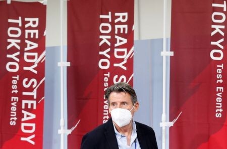 世界陸連のセバスチャン・コー会長は１４日、東京五輪・パラリンピックが予定通り開催されることを確信していると語った。５月９日、都内で撮影（２０２１年　ロイター/Kim Kyung-Hoon）