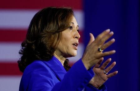 　７月１１日、ハリス米副大統領（写真）は、低所得勤労世帯を対象とする保育費補助制度の自己負担に上限を設ける新たな保育費抑制策を発表した。写真はワシントンで６月撮影（２０２３年　ロイター／Evelyn Hockstein）