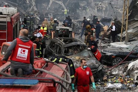 イスラエル軍の空爆を受けた地域。８日、レバノン・ベイルートで撮影（２０２６年　ロイター/Yara Nardi）