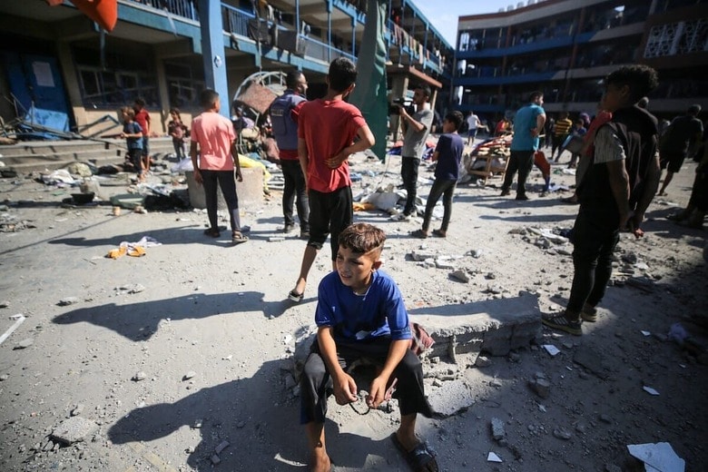 イスラエル軍の爆撃で破壊された学校。国連が運営していた（2024年7月14日、ガザ中央部ヌセイラート）　Photo by Majdi Fathi/NurPhoto　