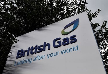 英国立統計局（ＯＮＳ）が１９日発表した４月の消費者物価指数（ＣＰＩ）は前年比１．５％上昇し、３月の０．７％上昇から２倍以上に加速した。写真は、ブリティッシュガスのロゴ。2014年7月31日に英・ステインズ市内で撮影。（2021年　ロイター／Toby Melville）