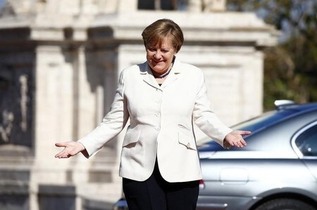 　３月２６日、ドイツ西部ザールラント州でに実施された州議会選挙は、メルケル首相（写真）のキリスト教民主同盟（ＣＤＵ）が４０．７％の票を得て勝利した。２５日撮影（２０１７年　ロイター/Tony Gentil）